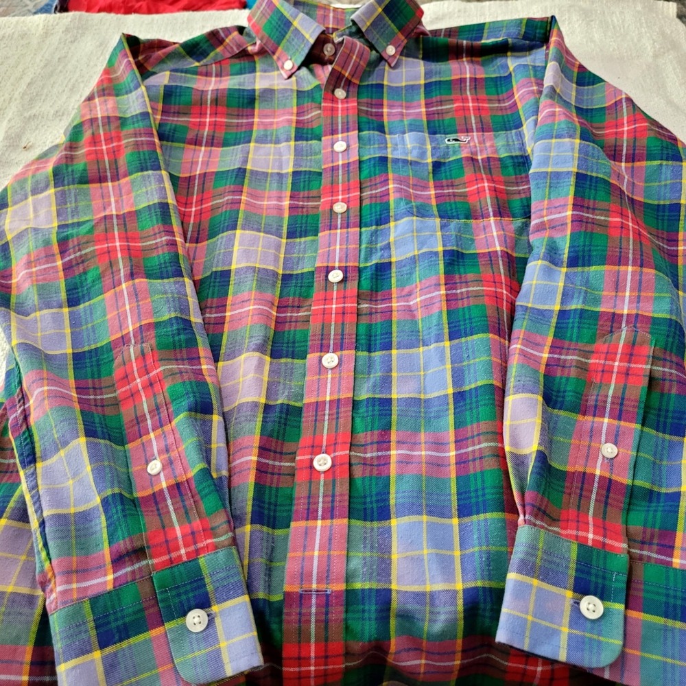 Vineyard Vines Boys Performance Slim Fit Tucker Shirt Plaid Multicolor Size M